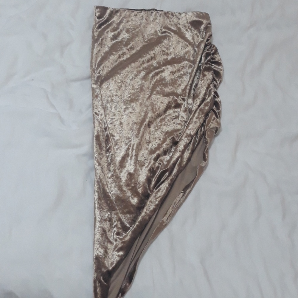 Fashion nova velvet midi skirt gold thigh split